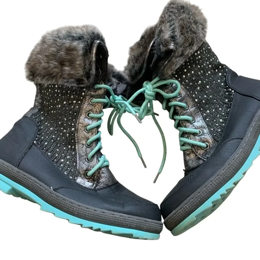 Justice Black Sparkle Faux Fur Duck Boots